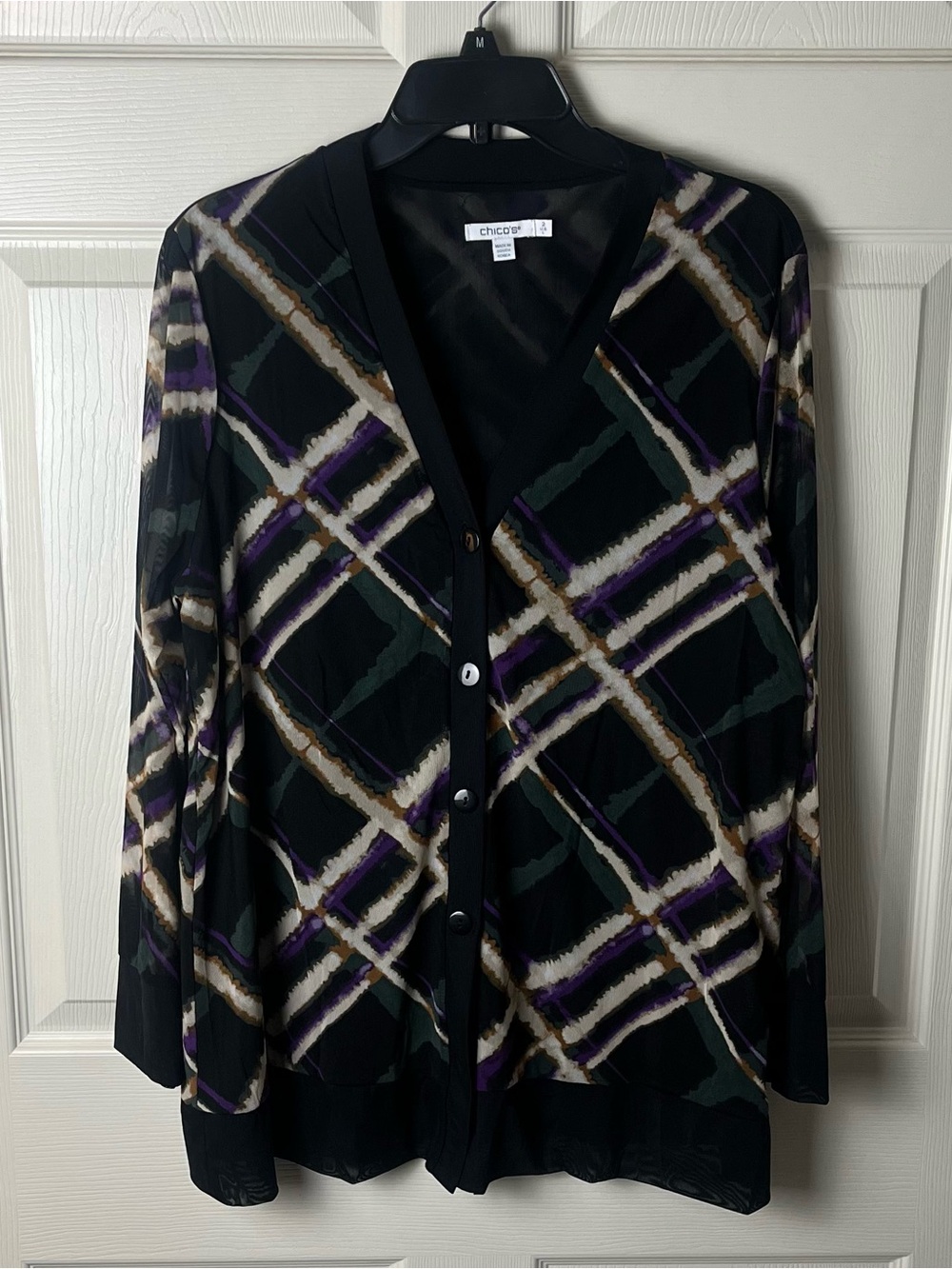Chico's Black Geometric Print Button-Front blouse